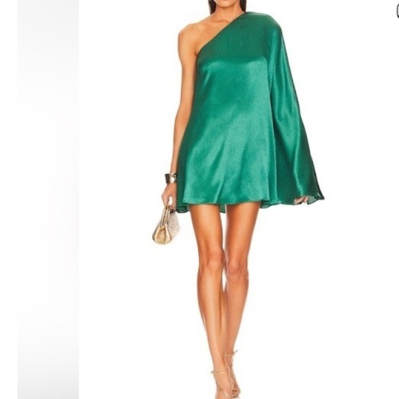 Michael Costello x Revolve Barbara Mini Dress Emerald Green One Shoulder  Small
